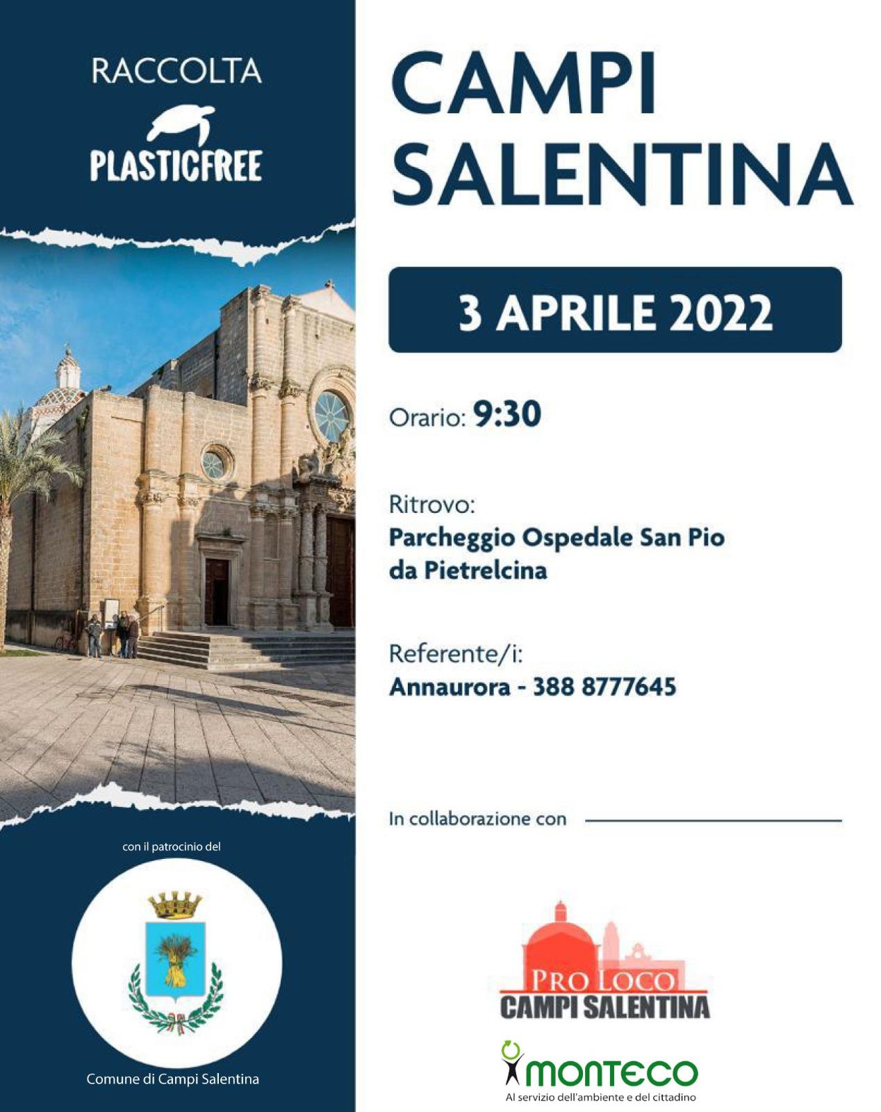 Campi Salentina. Giornata Ecologica PlasticFree 2022: ritrovo Domenica 3 Aprile ore 9:30